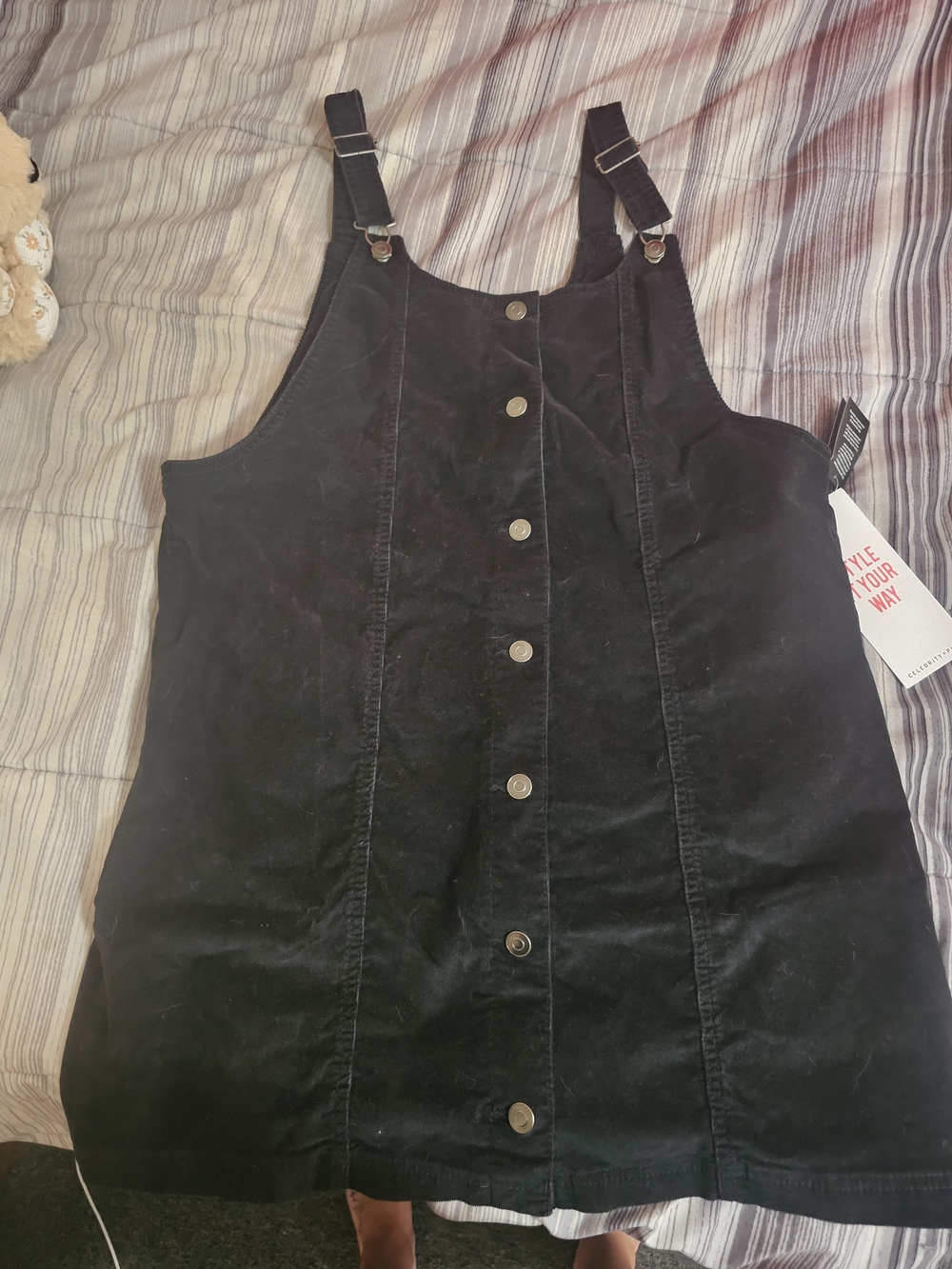 Black Corduroy Button-Front Pinafore Dress